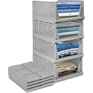 Stackable Folding Plastic Drawer Organizers Closet Storage Bins 4 Pack